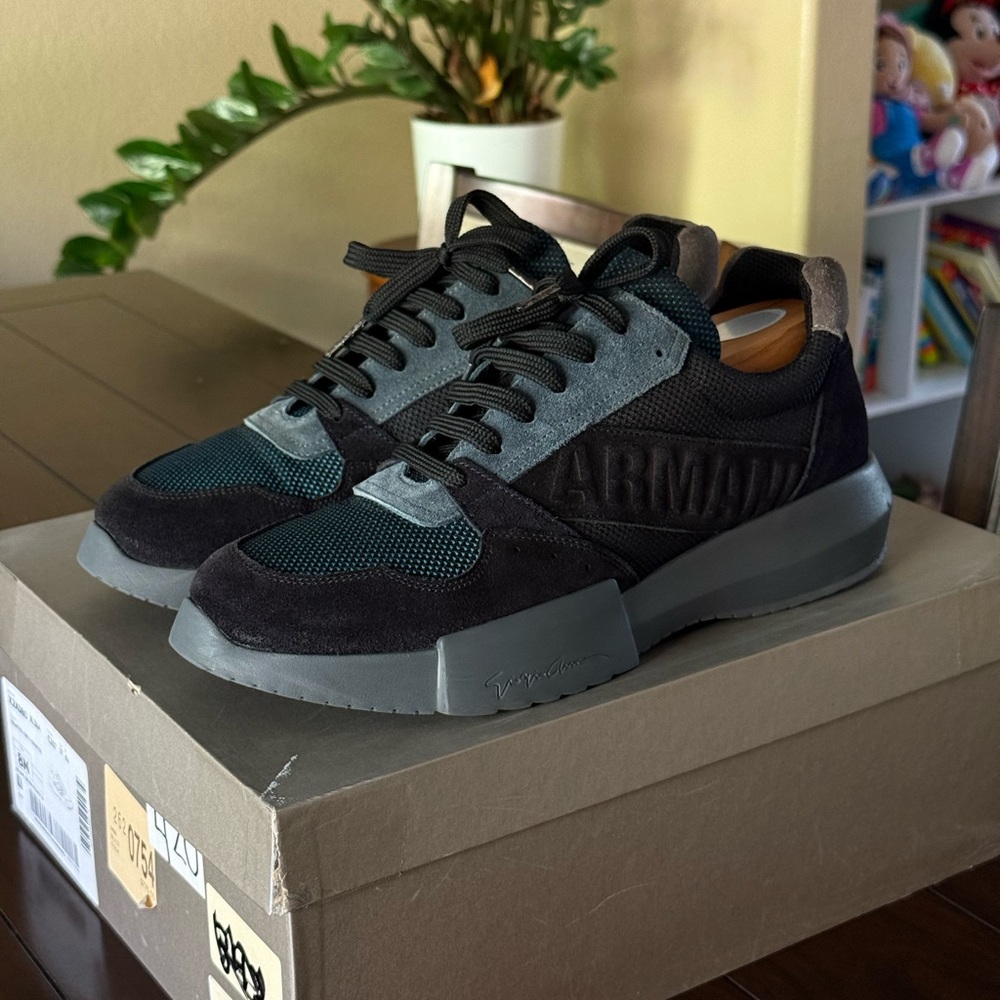 Giorgio Armani Navy and Gray Sneakers with Sleek Design